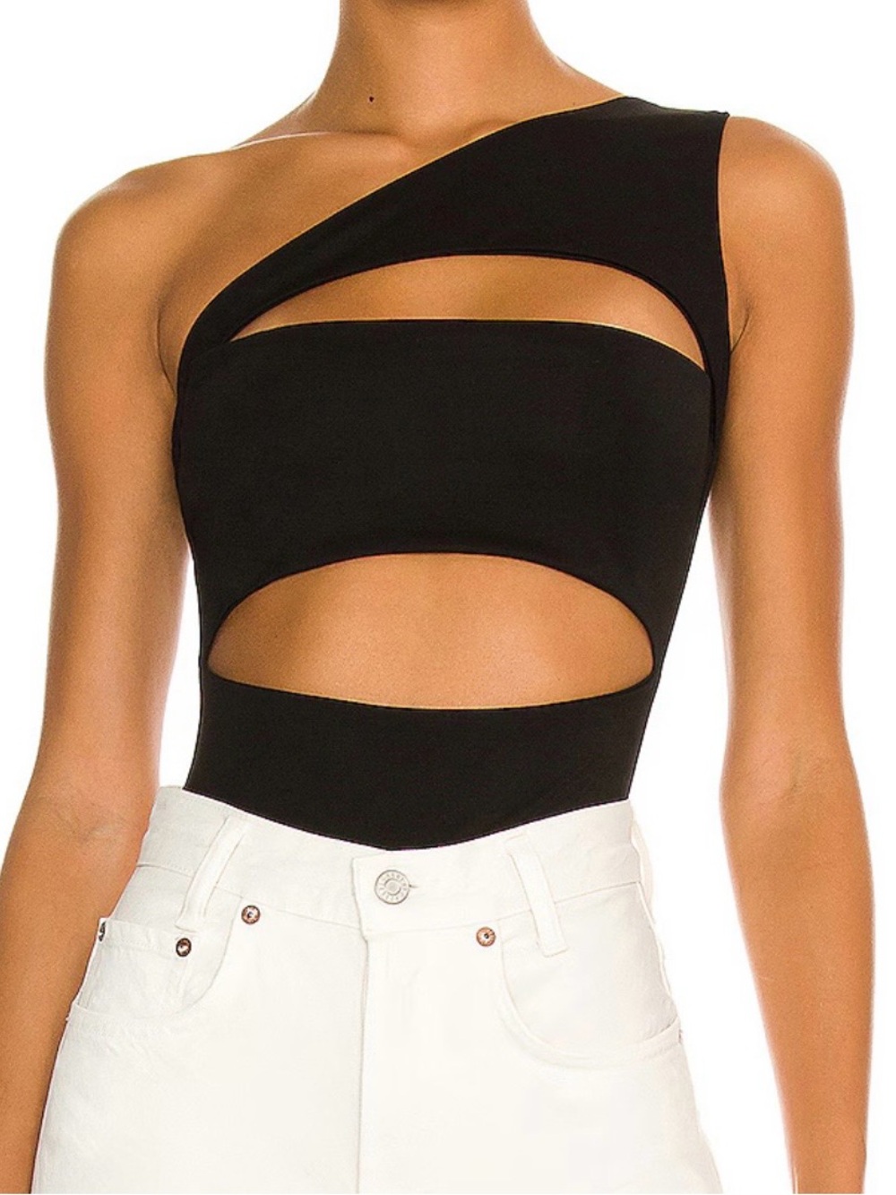 superdown Tori cut out Black One-Shoulder Bodysuit
